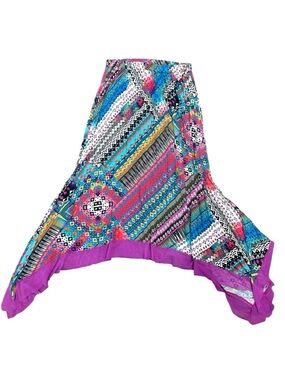 Cupio Boho Handkerchief Hem Maxi Skirt Multicolor Geometric Size Small